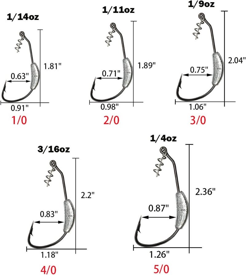 UperUper 25 Pack Weighted Swimbait Hooks, Jig Heads with Twist Lock, Soft Plastic Worm Fishing Hooks 1/0 2/0 3/0 4/0 5/0 - Image 2